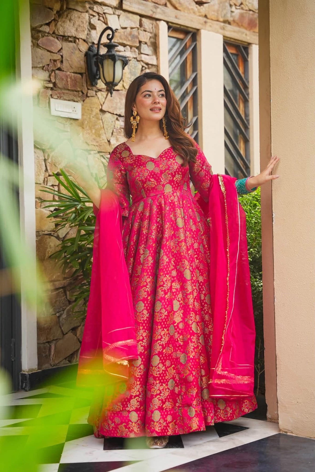 Festive Wear Banarasi Anarkali Suit Set