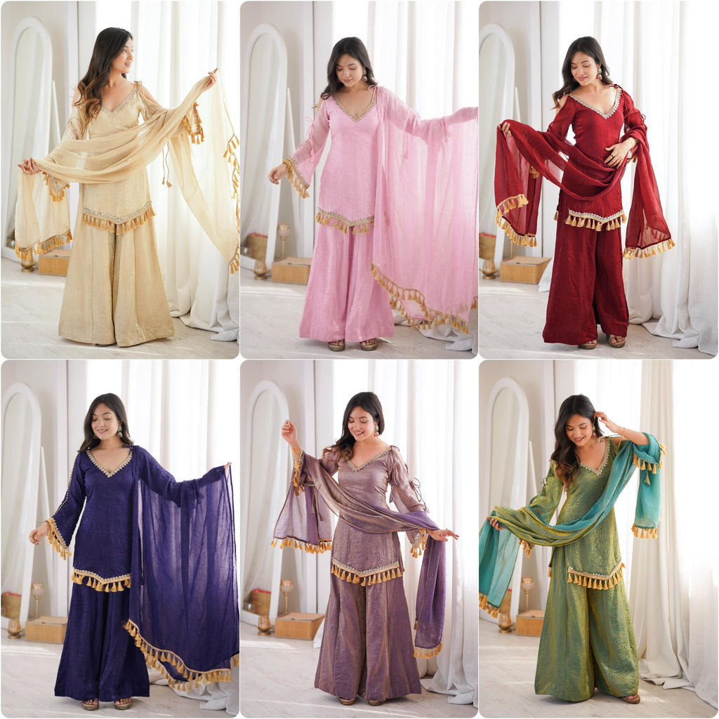 Beautiful Crushed Silk Kurta Plazzo Set