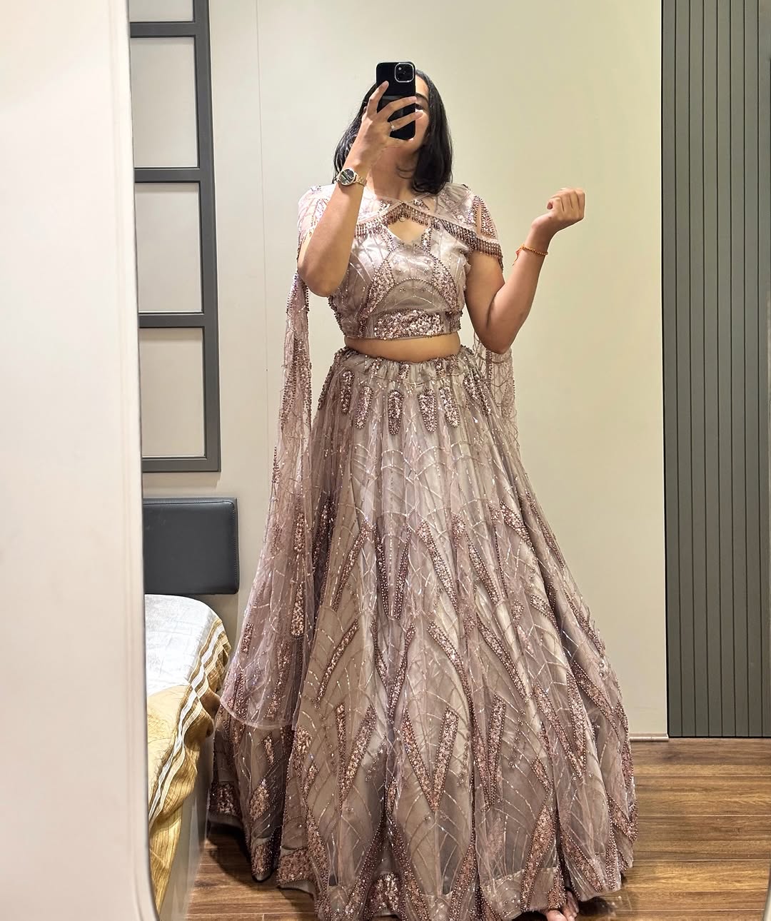 Dusty Rose Crystal Embroidered Lehenga Set