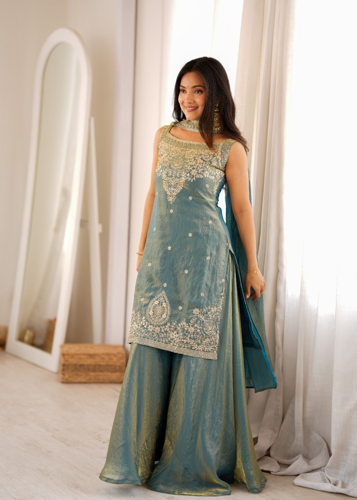 Beautiful Sleeveless Top Sharara Set