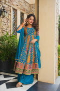 Beautiful Blue Embroidered Anarkali Suit Set