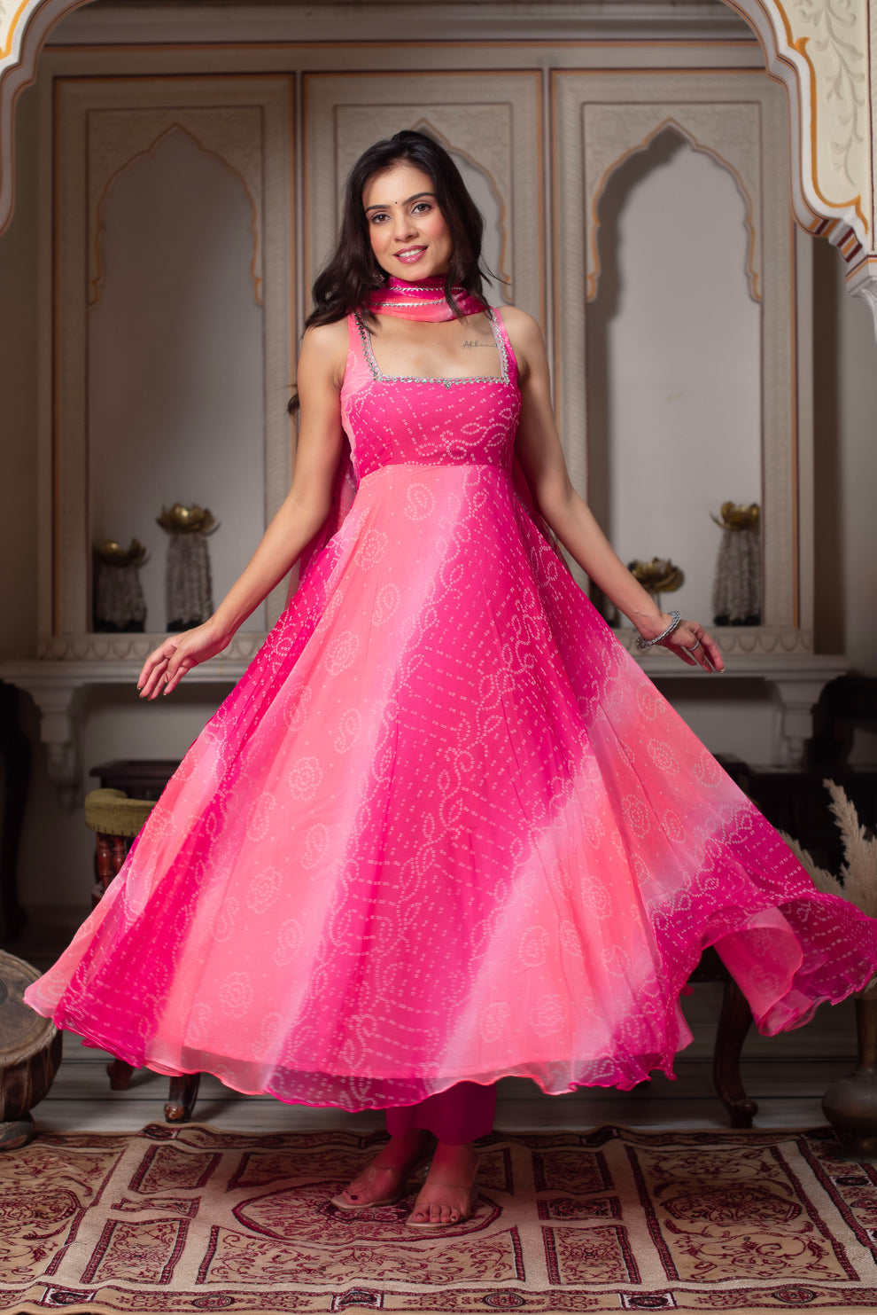 Traditional Pink Georgette Anarkali Suit Set