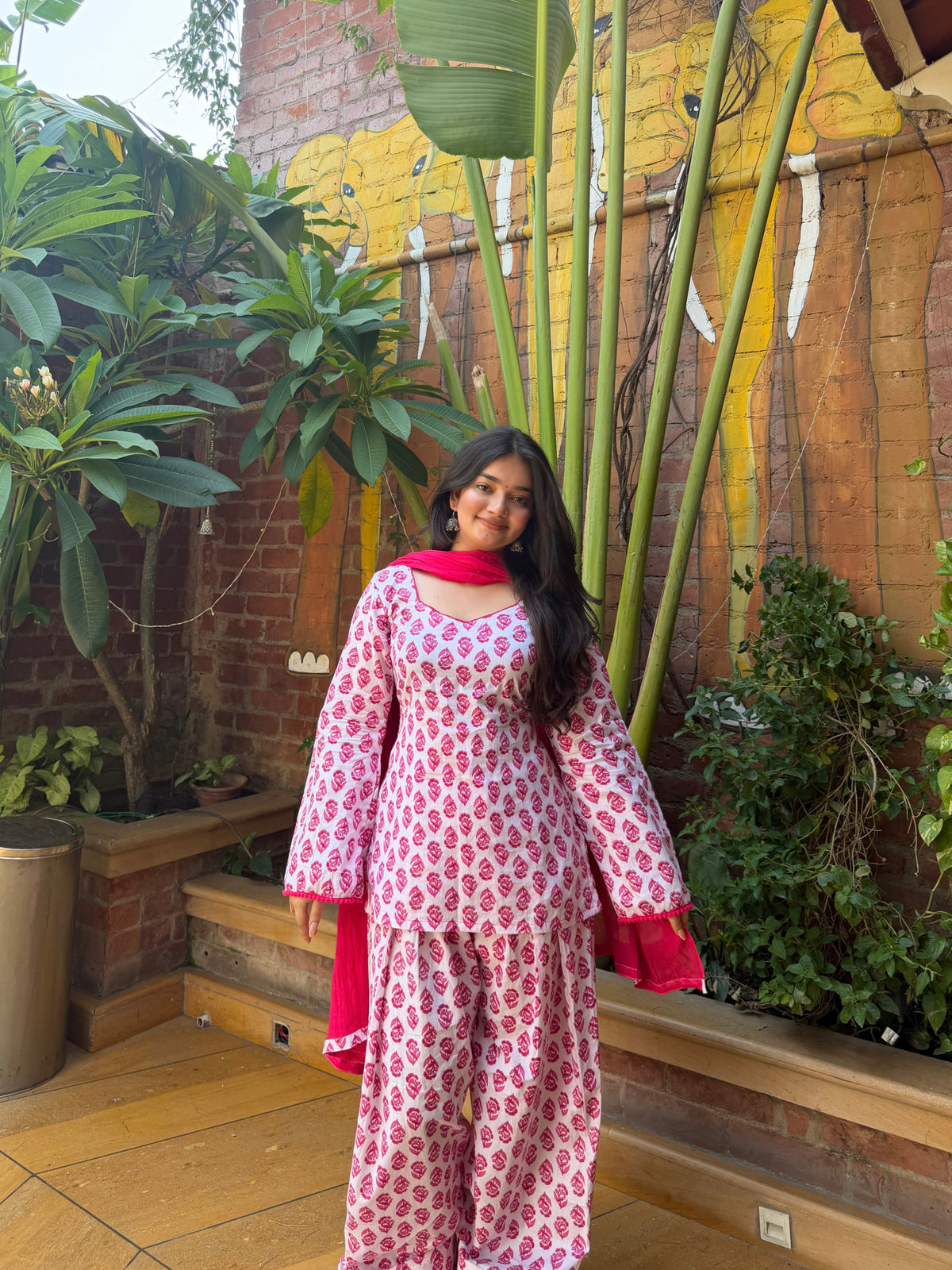 Beautiful Pink Cotton Farshi Salwar Suit