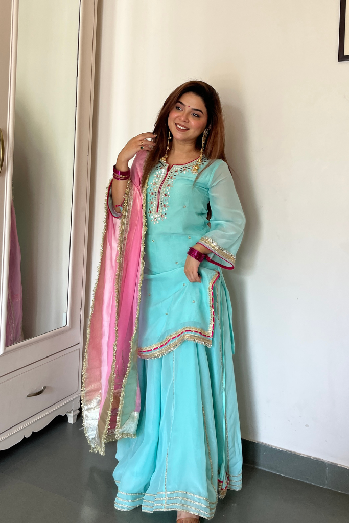 Beautiful Blue -Pink Combo Shara Suit Set