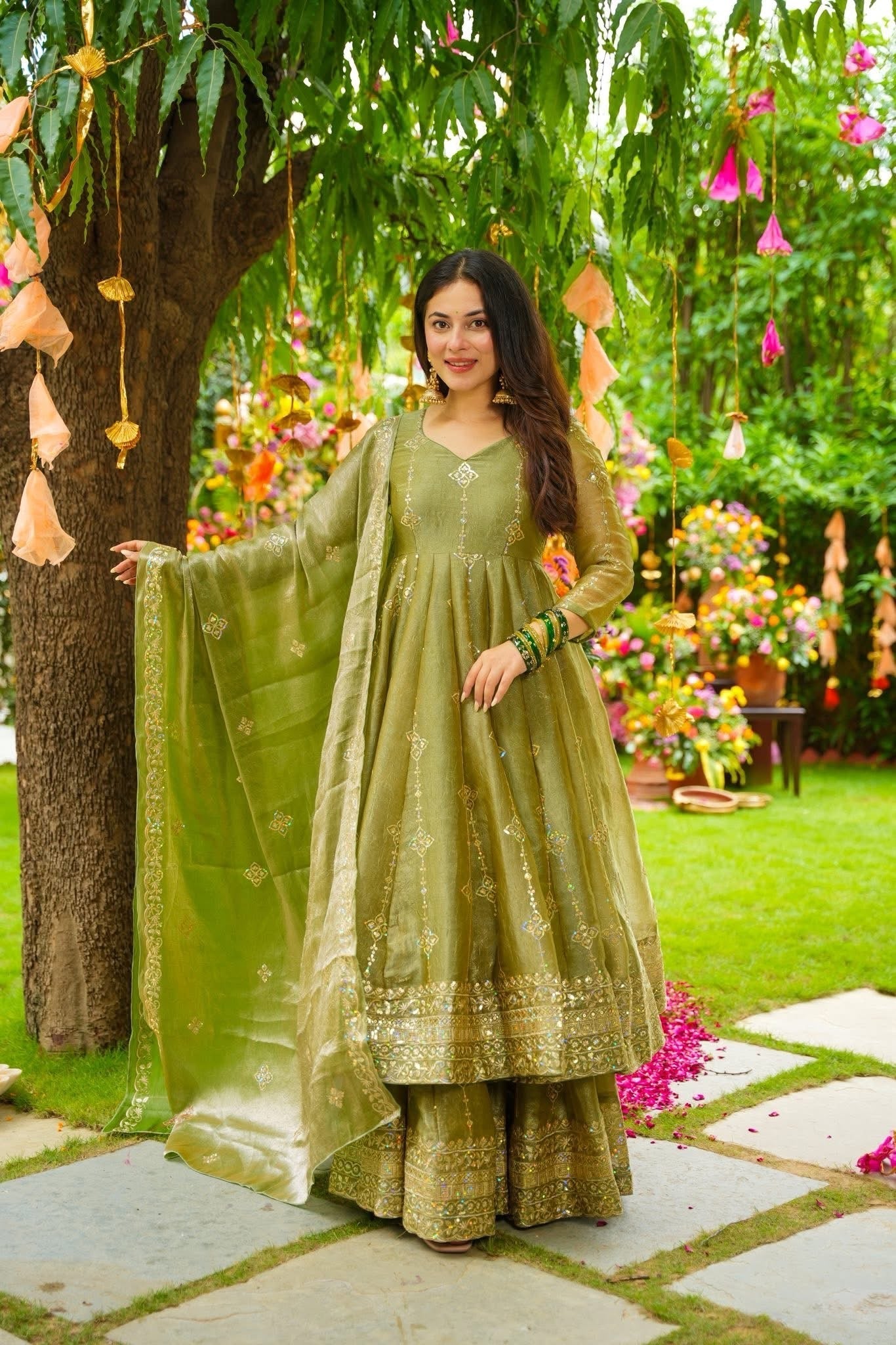 Beautiful Crushed Tissue Silk Anarkali Suit Set