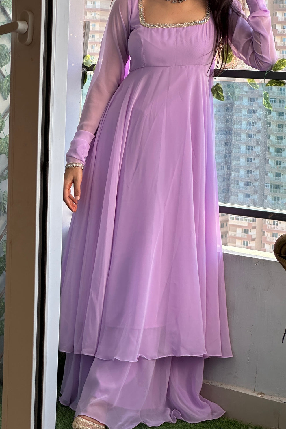 Lavender Georgette Anarkali Suit  Set