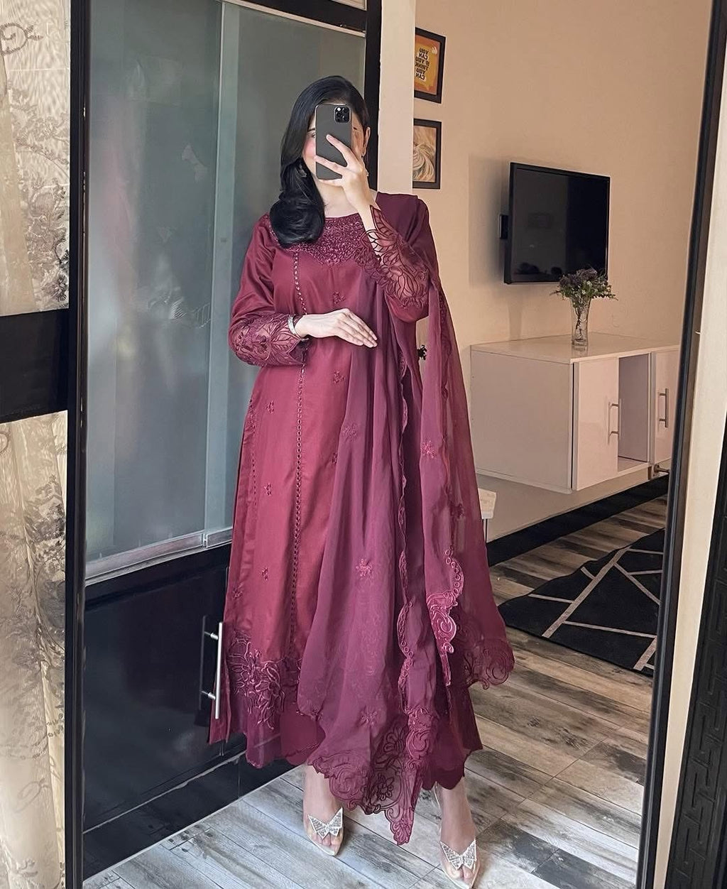 Premium Wine Festive Pakistani Suit Set