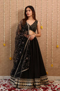 Black Chanderi Silk Lehenga Set