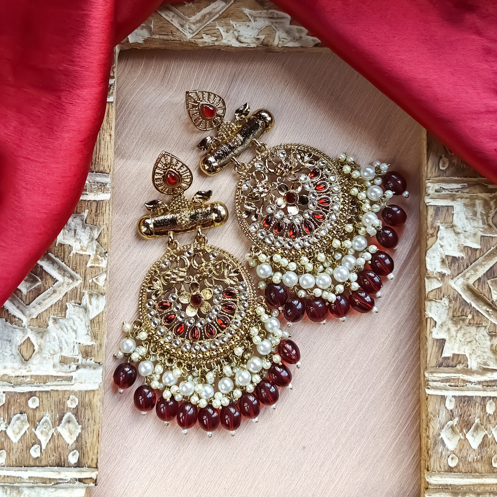 Maroon Kundan Earing Set