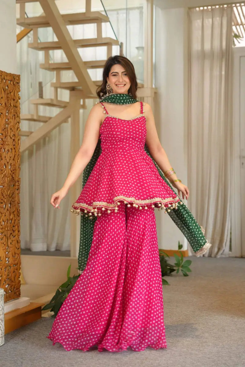 Elegant Pink Georgette Top Sharara set