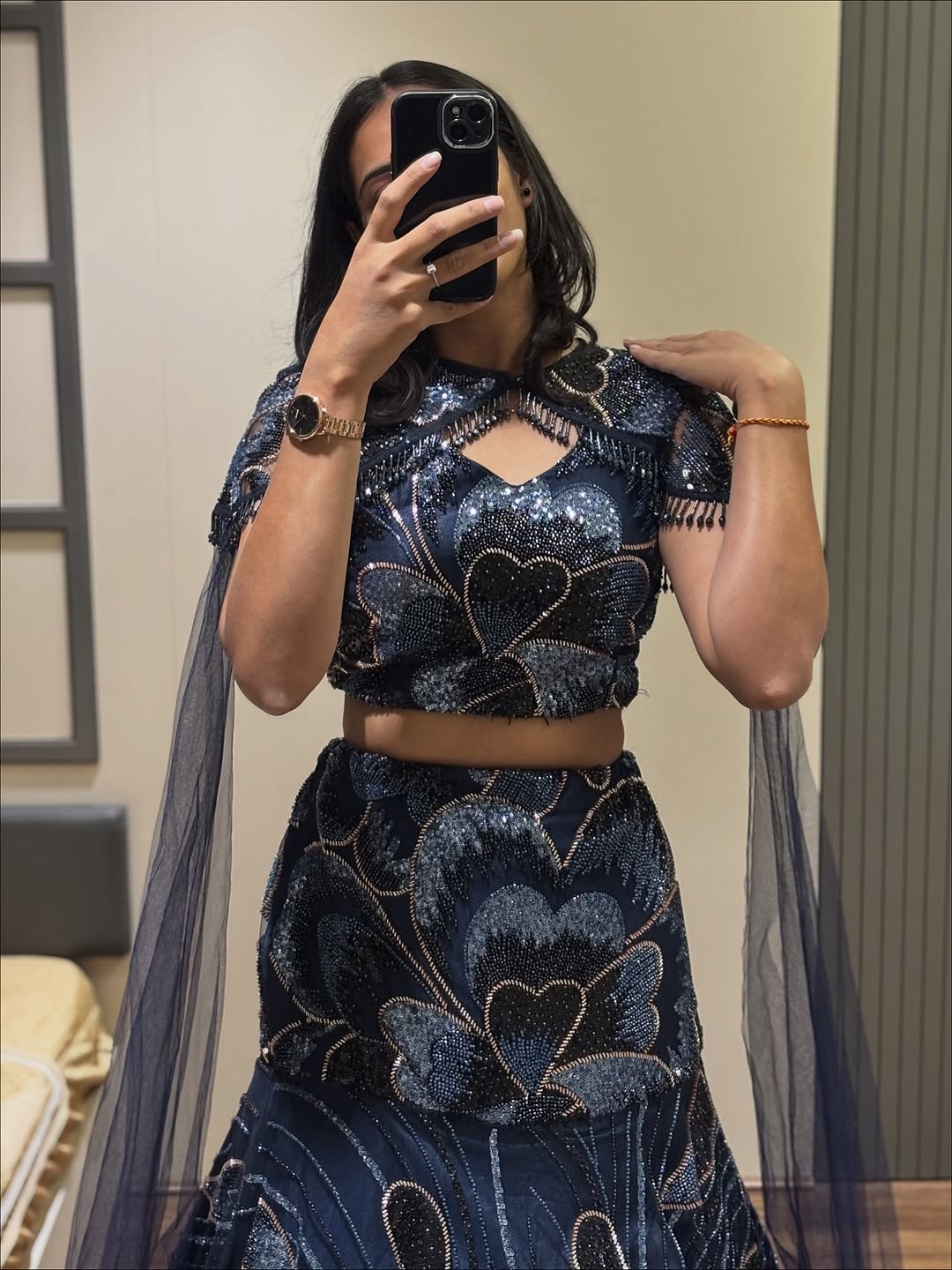 Party Wear Navy Blue Sequin Lehenga Set