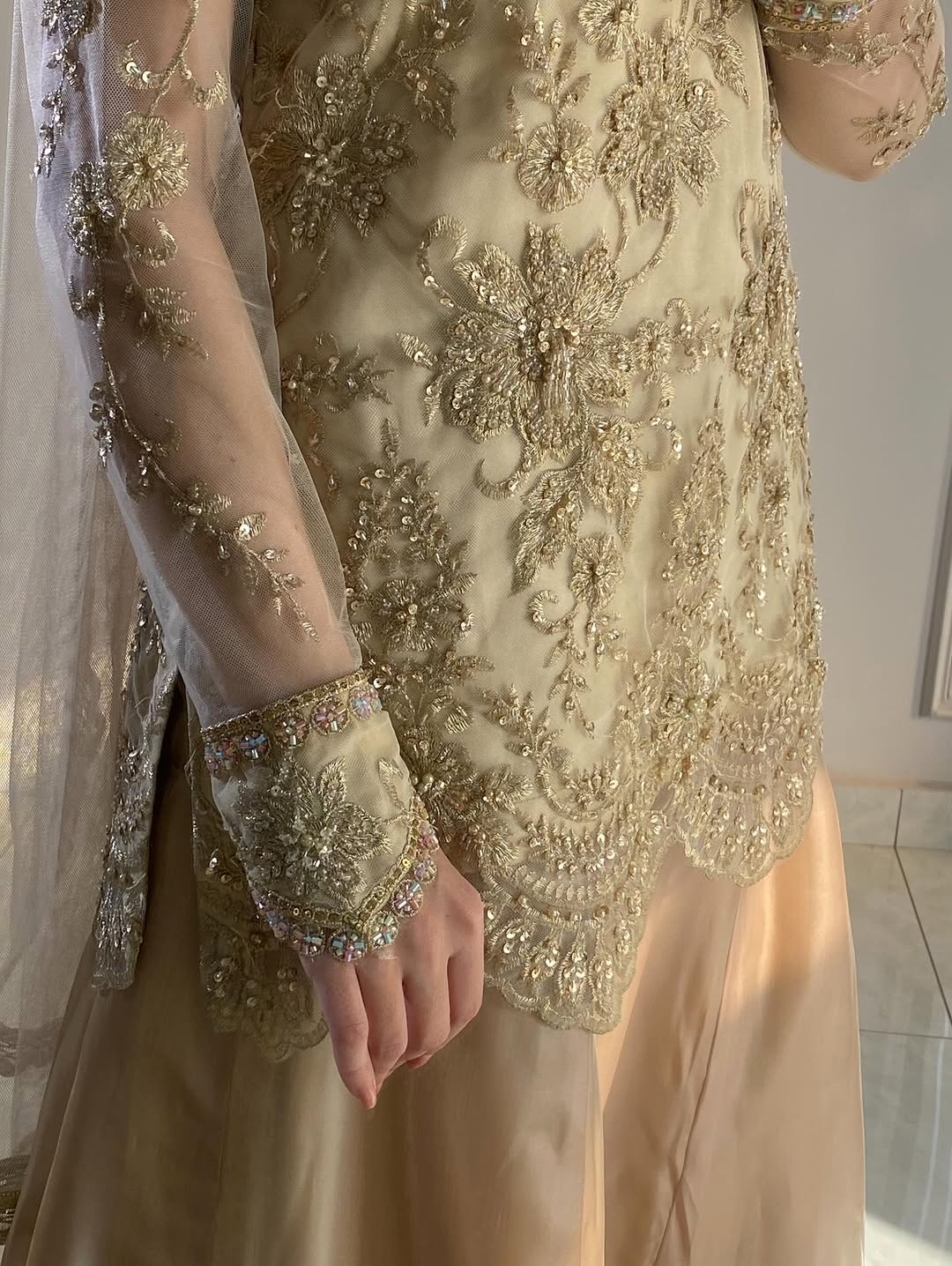 Gold Embroidered & Sequence Pakistani Top Palazzo Set