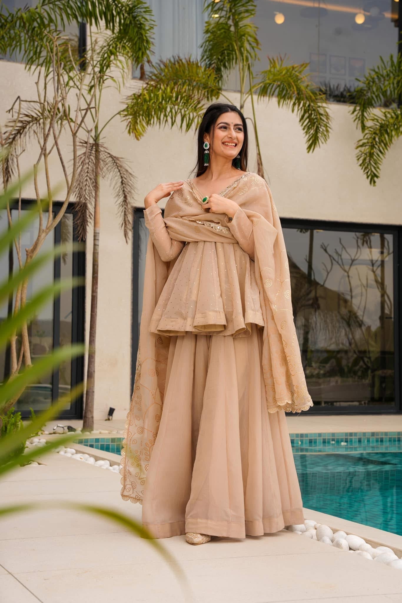 Golden Sand Elegant Top-Sharara Set