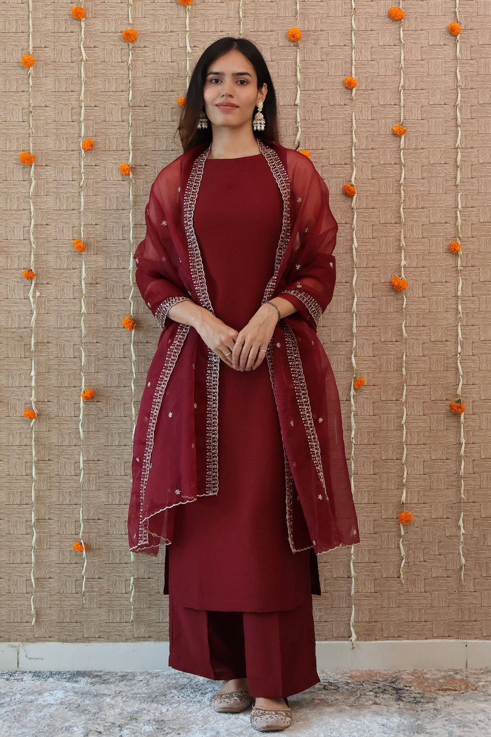 Berry Wine Chanderi Silk Kurta Set