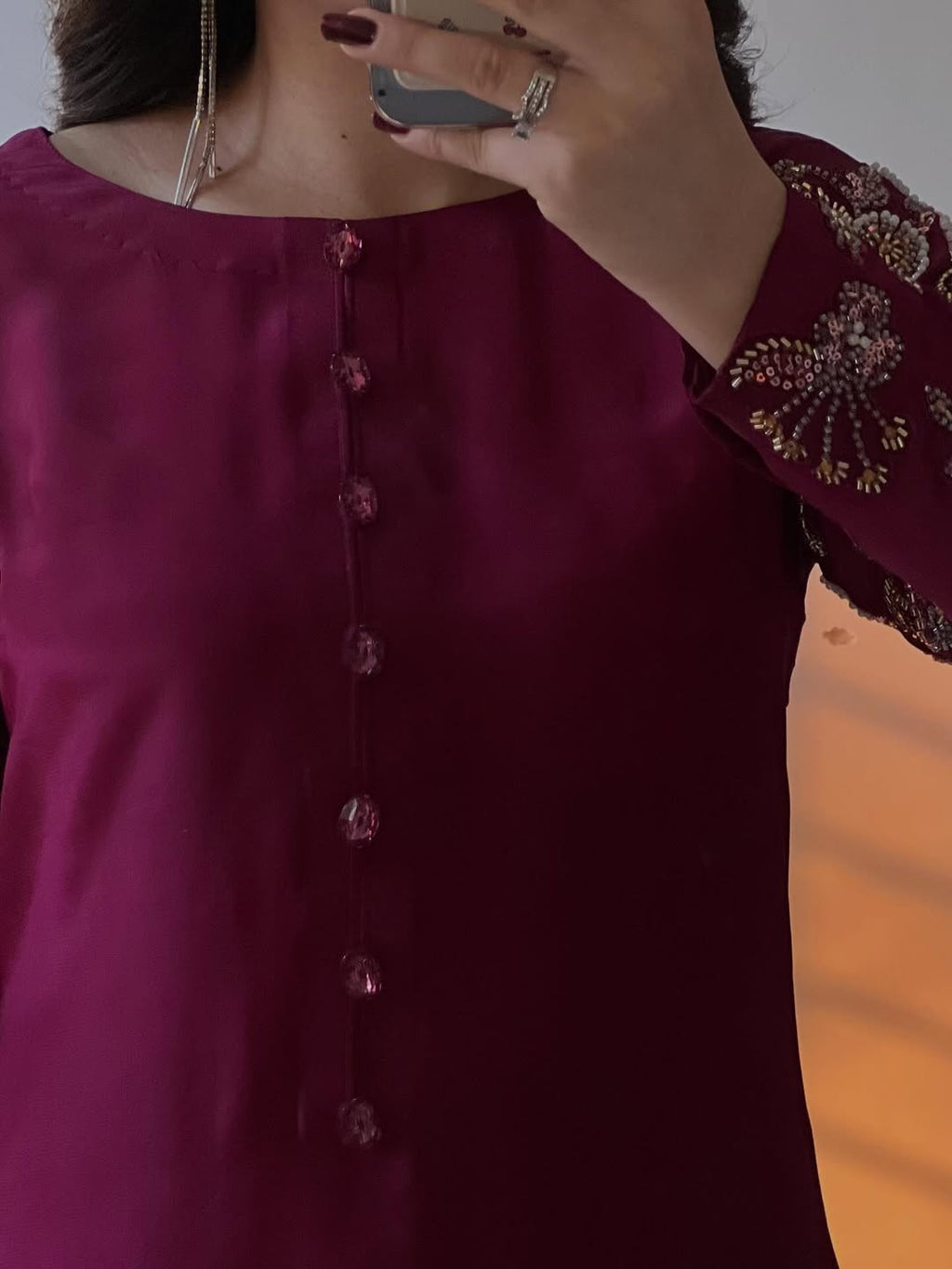 Wine Embroidered A-Line Pakistani Suit Set