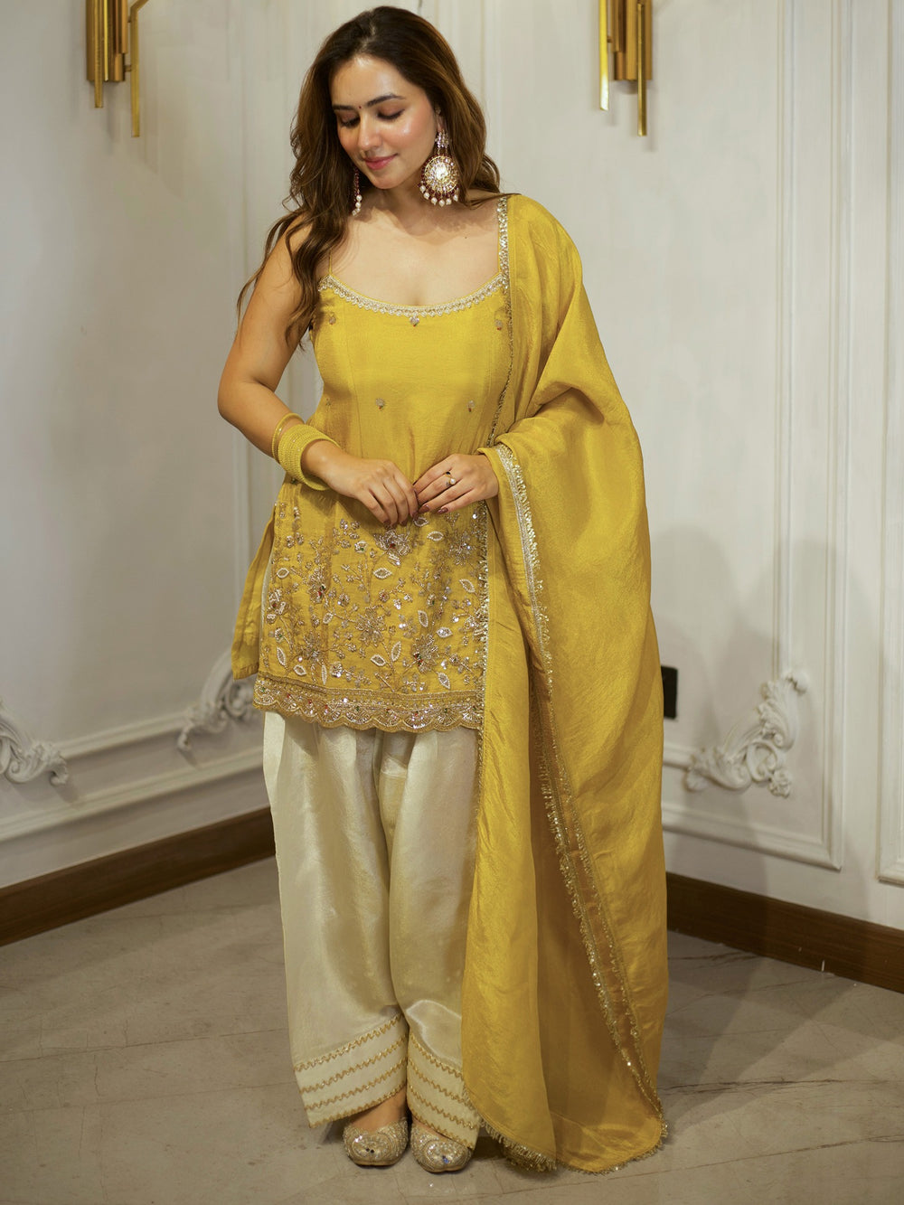 Beautiful Yellow &Cream Patiala Suit Set