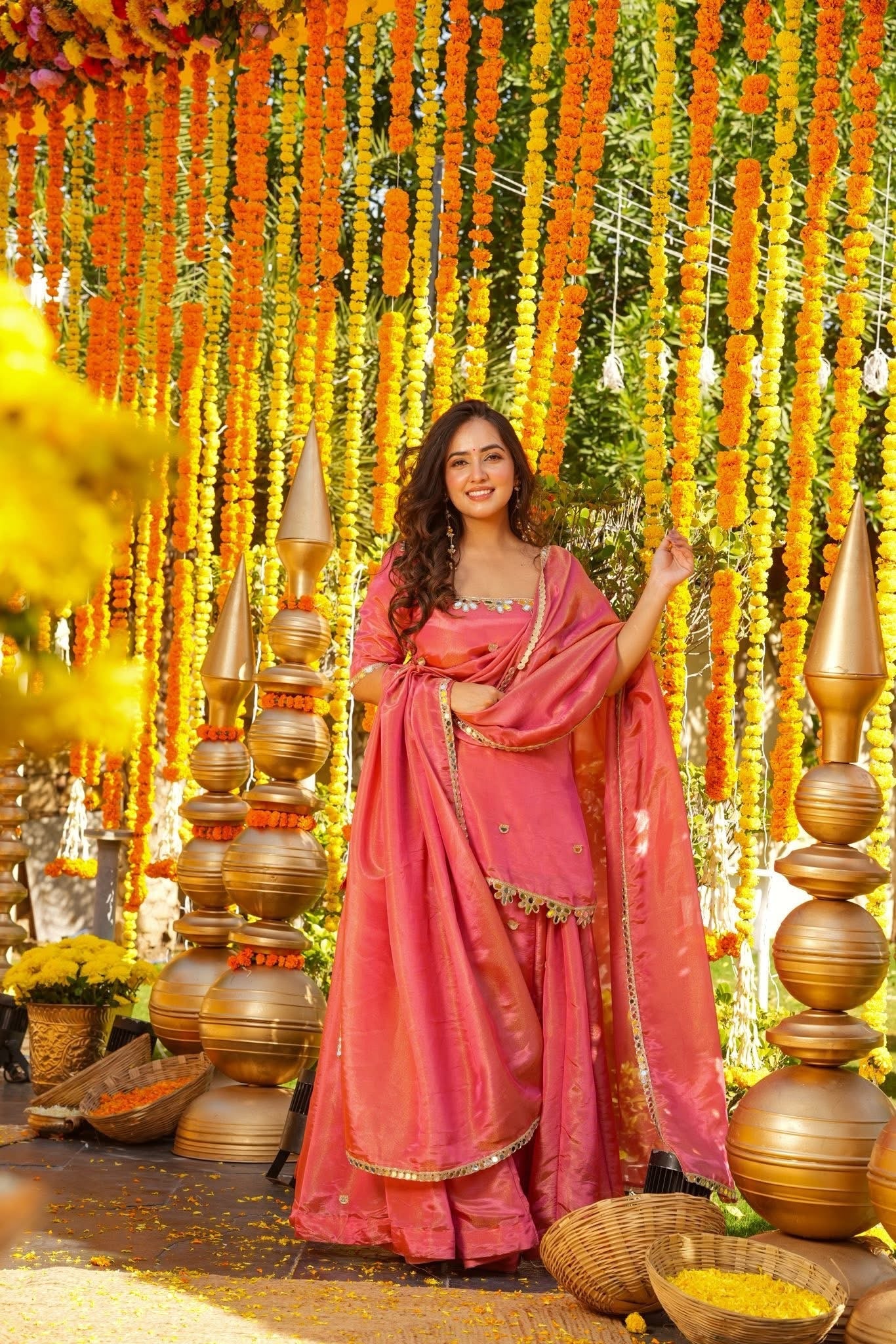 Pink Wedding Wear Sharara Set
