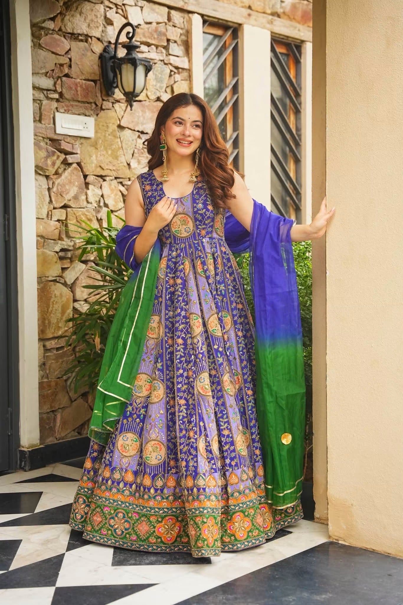 Purple Heavy Embroidered Anarkali Suit Set