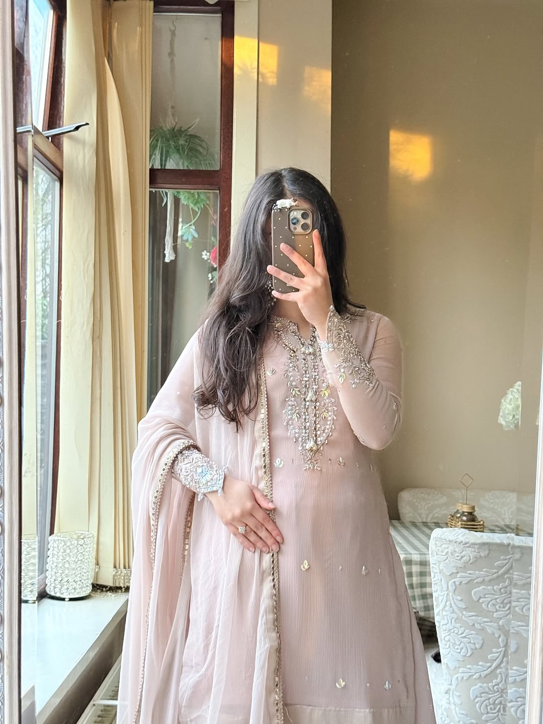 Blush Pink Embroidered Suit  Palazzo Set