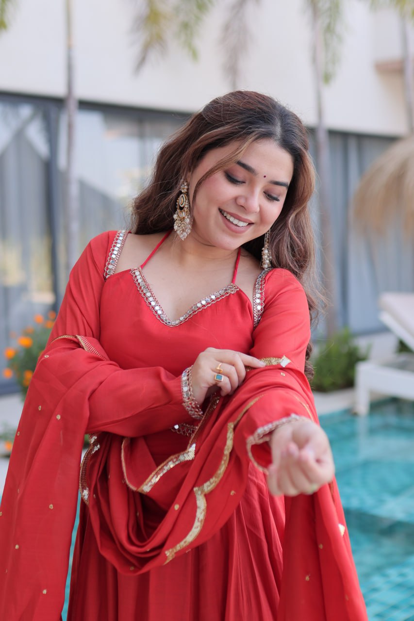 Beautiful Mul Chanderi Silk Anarkali Suit Set