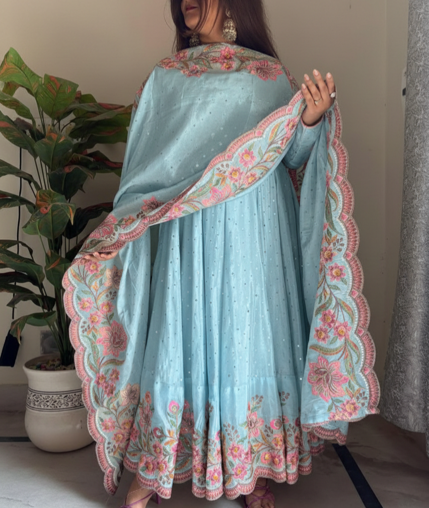 Embroidered Tissue Silk Traditional Dress