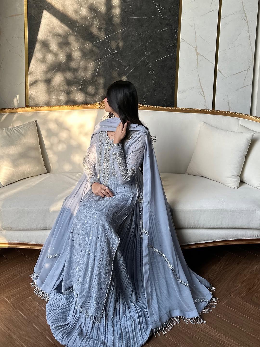 Ice Blue Embroidered Sharara Set