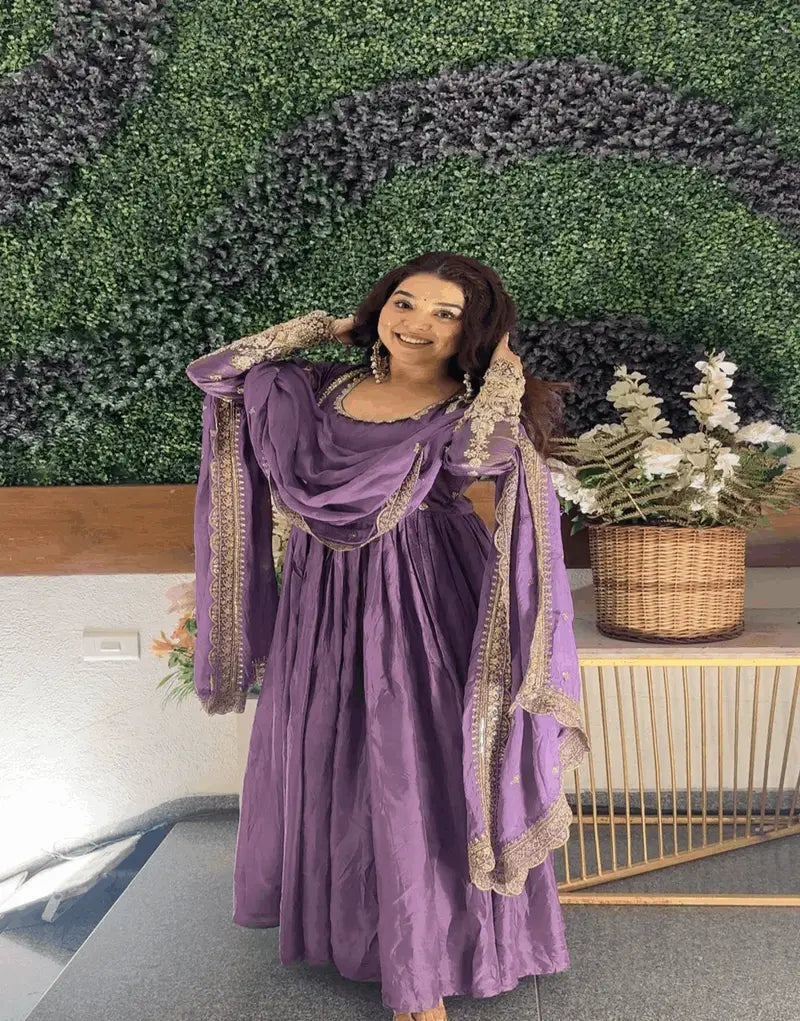 Purple Zardosi Anarkali Suit Set ❤️