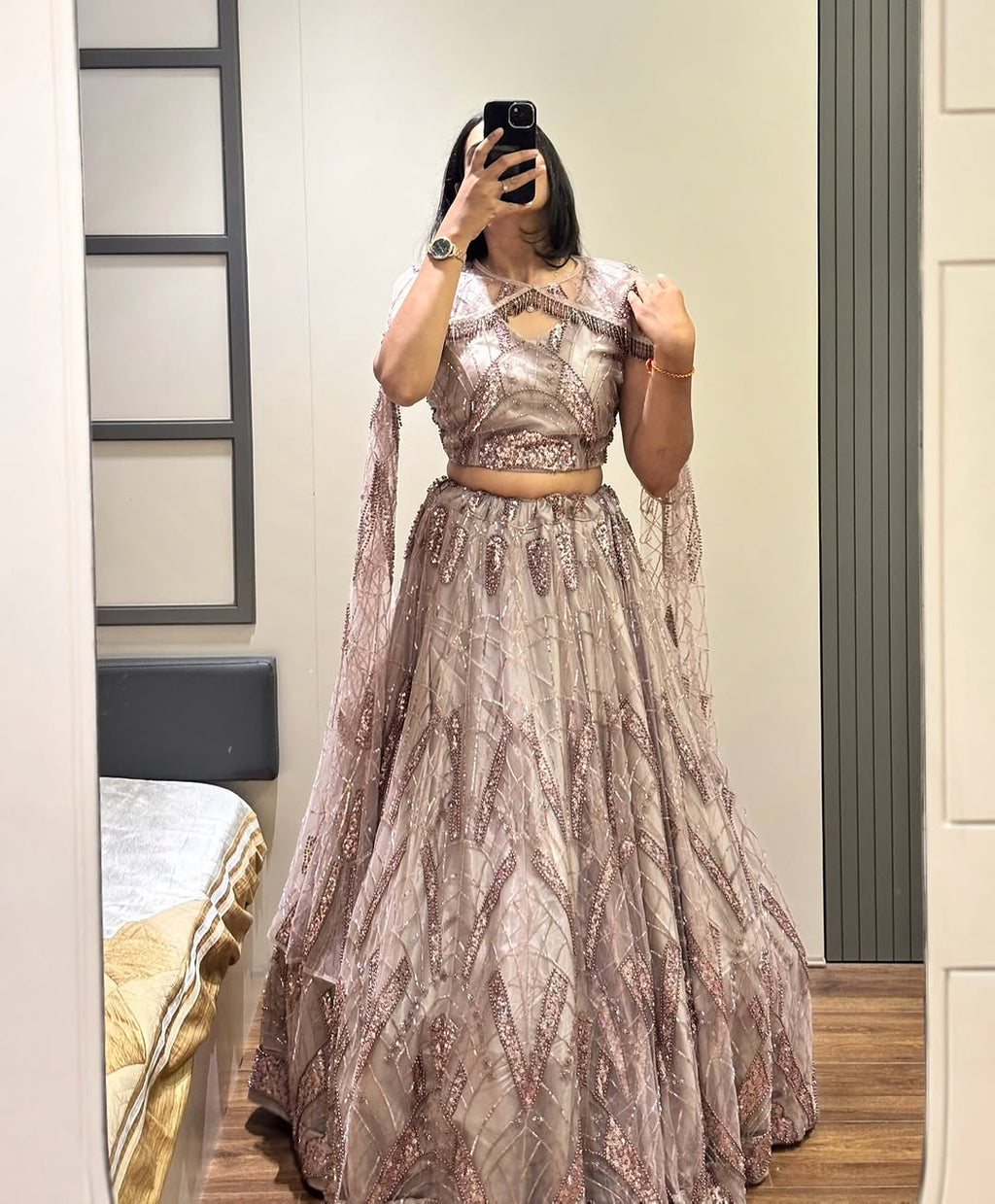 Dusty Rose Crystal Embroidered Lehenga Set