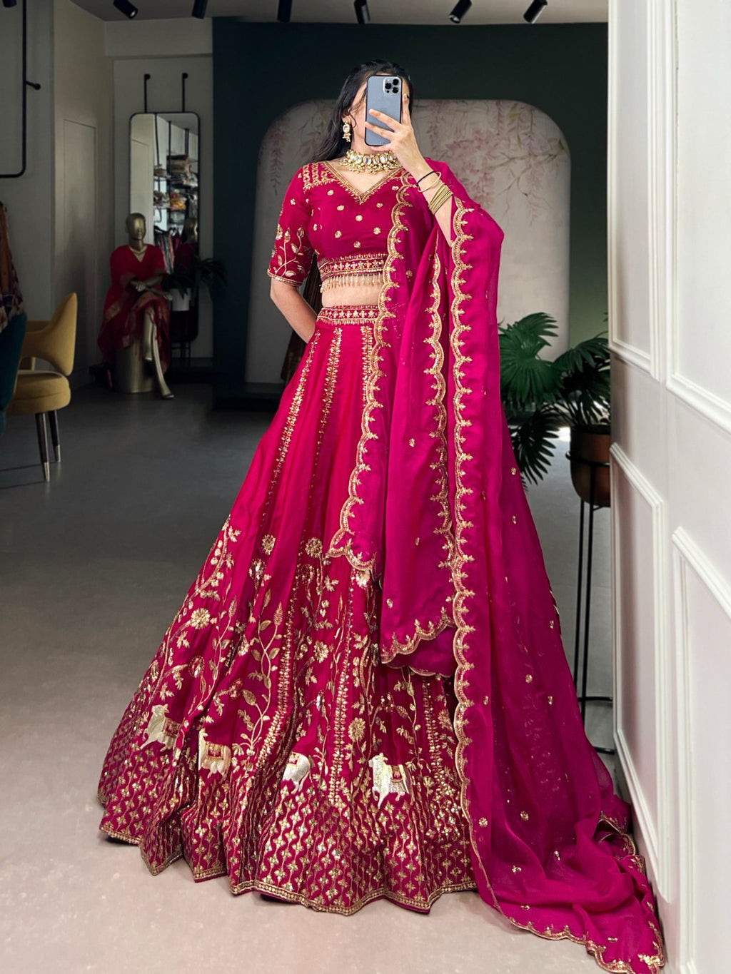 Pink Embroidered Fully Stitched Lehenga Set
