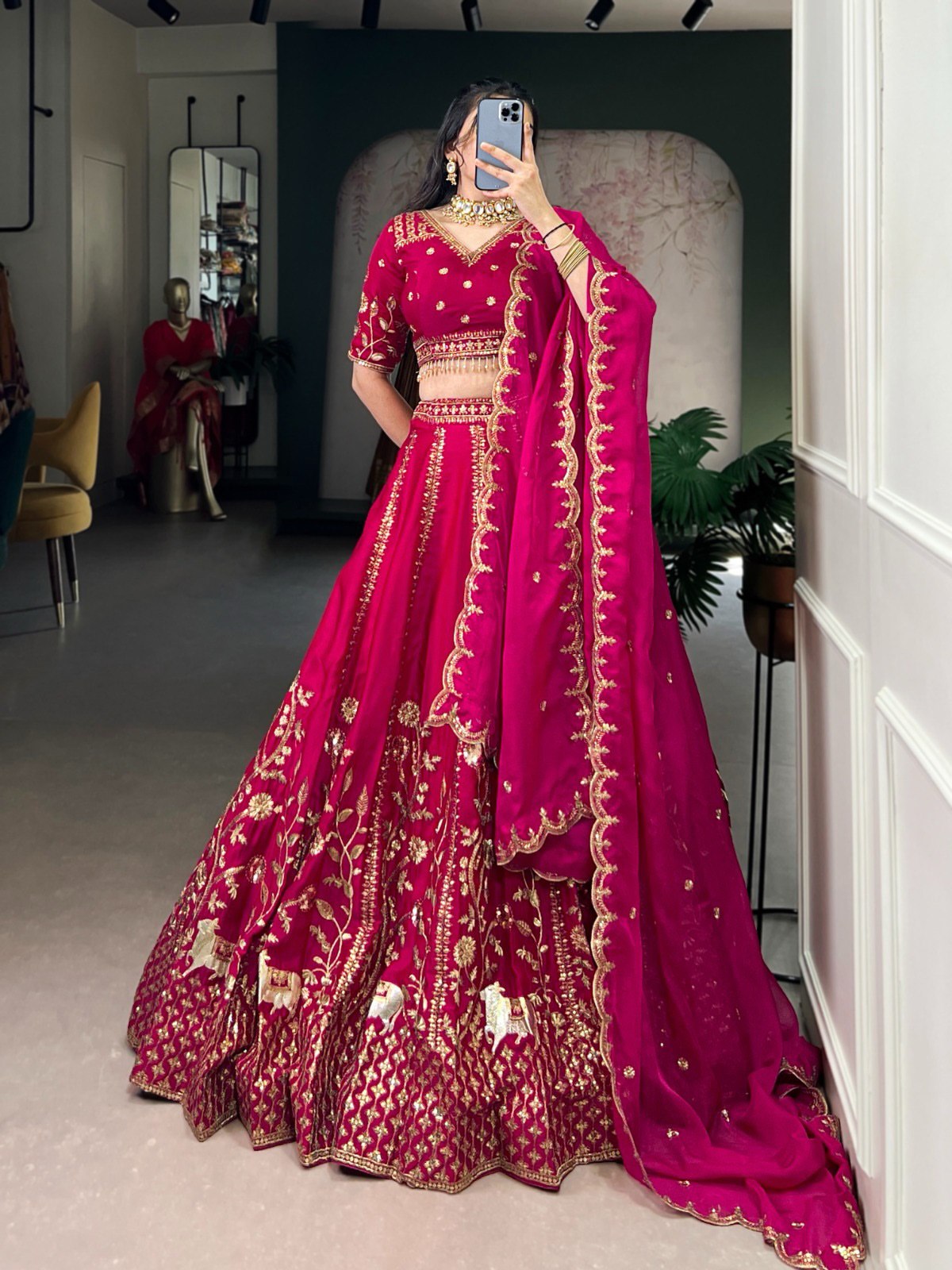 Pink Embroidered Fully Stitched Lehenga Set