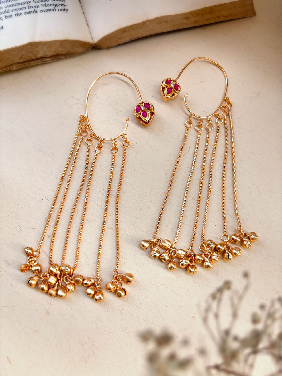 Trendy Golden Long Ghunghroo Earcuffs