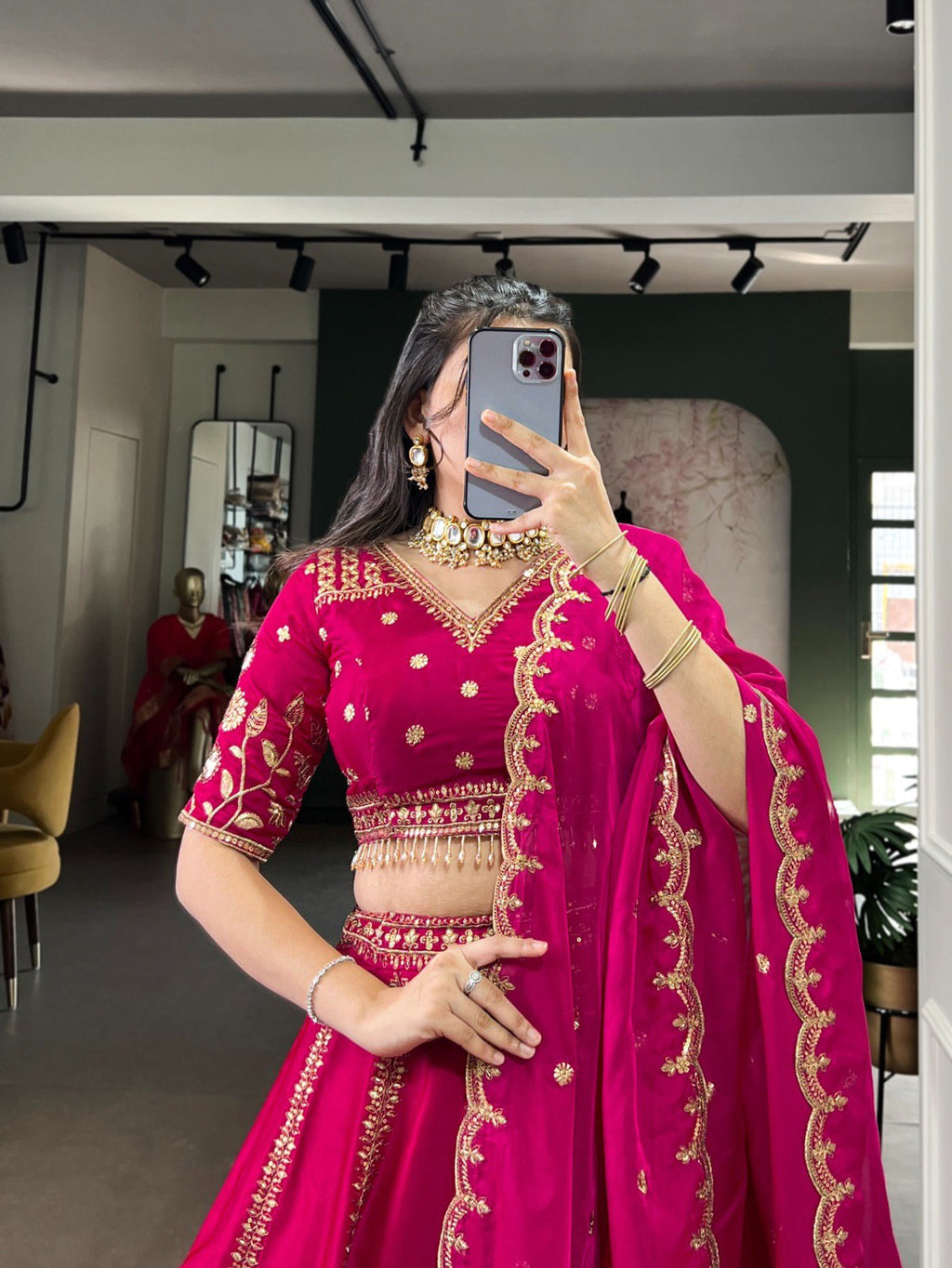 Pink Embroidered Fully Stitched Lehenga Set