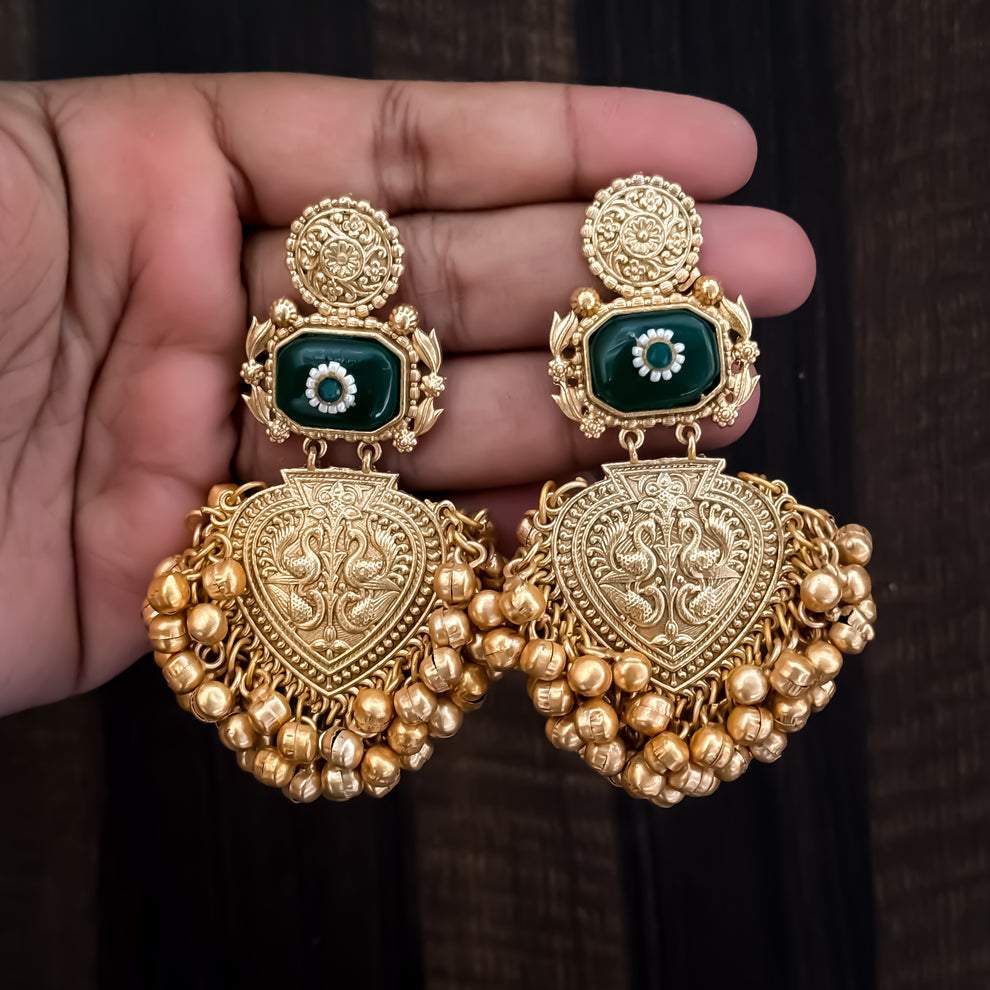 Antique Gold Finish Temple Jhumka Earrings