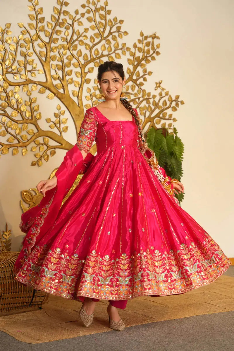 Beautiful Floral Embroidered Anarkali Suit Set
