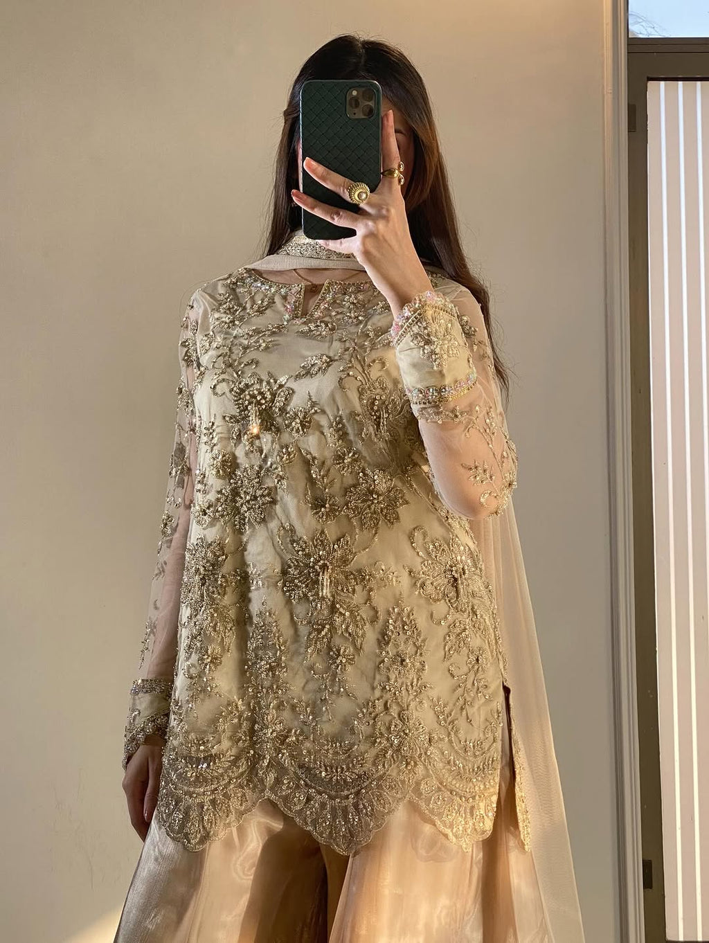 Gold Embroidered & Sequence Pakistani Top Palazzo Set