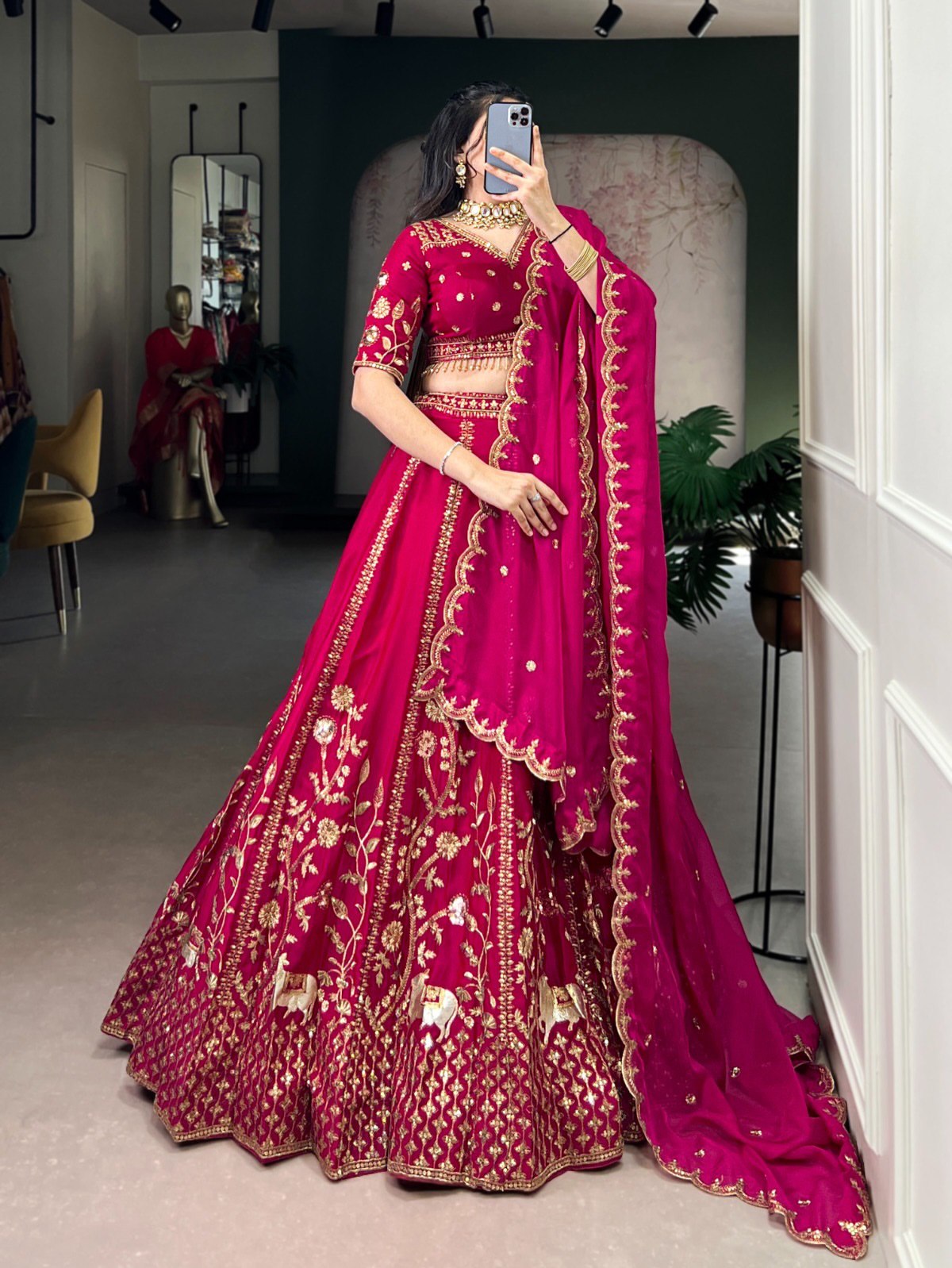 Pink Embroidered Fully Stitched Lehenga Set