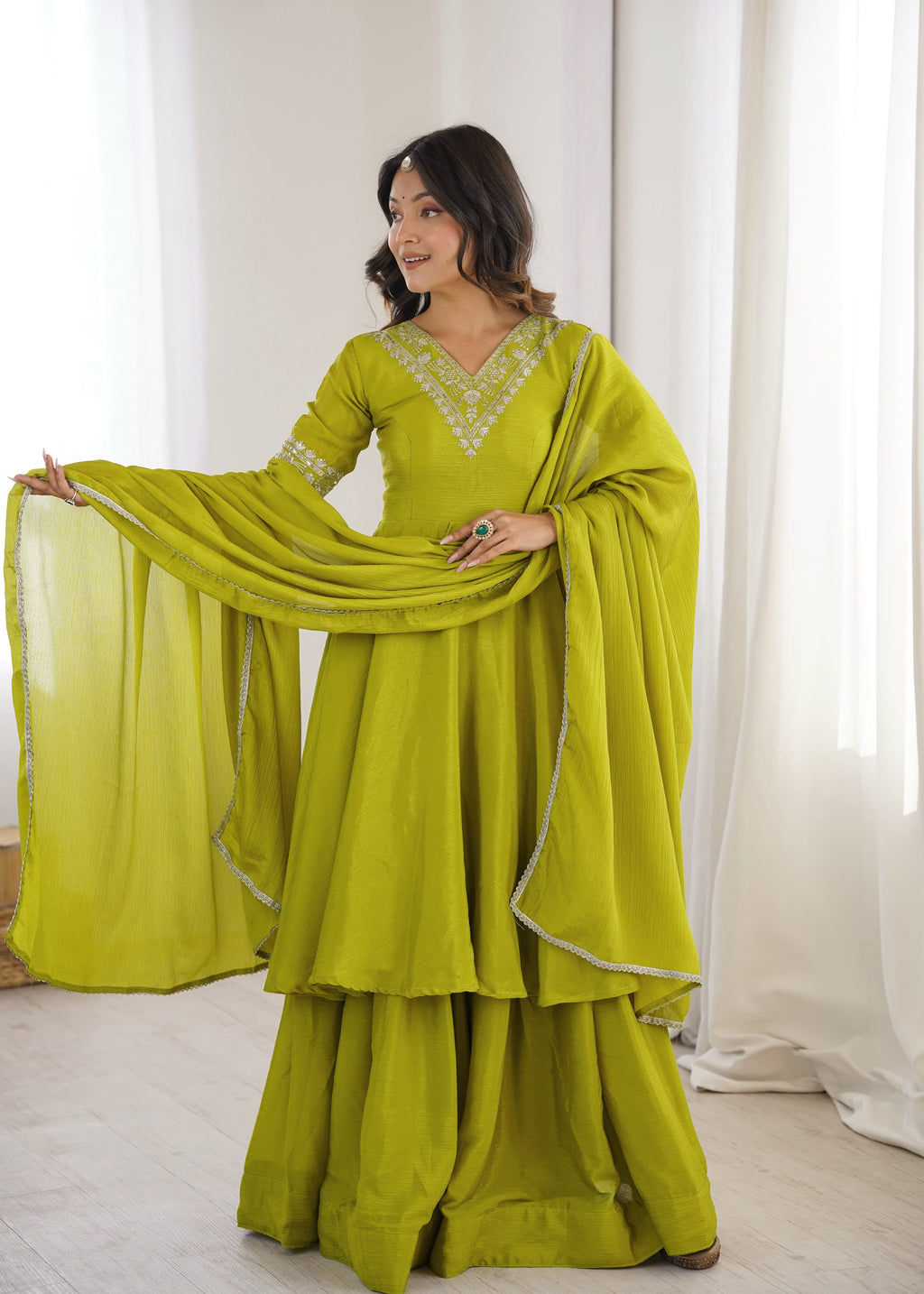 Beautiful Chinon Silk Anarkali Suit Set