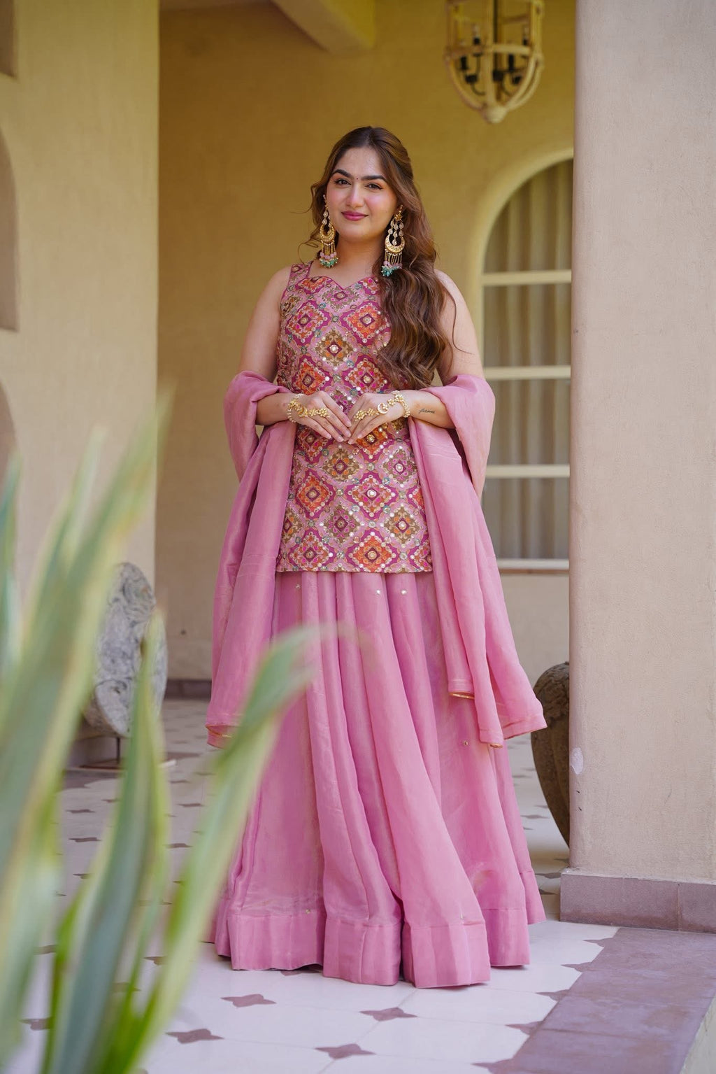 Beautiful Grace Pink Kurta Skirt Set