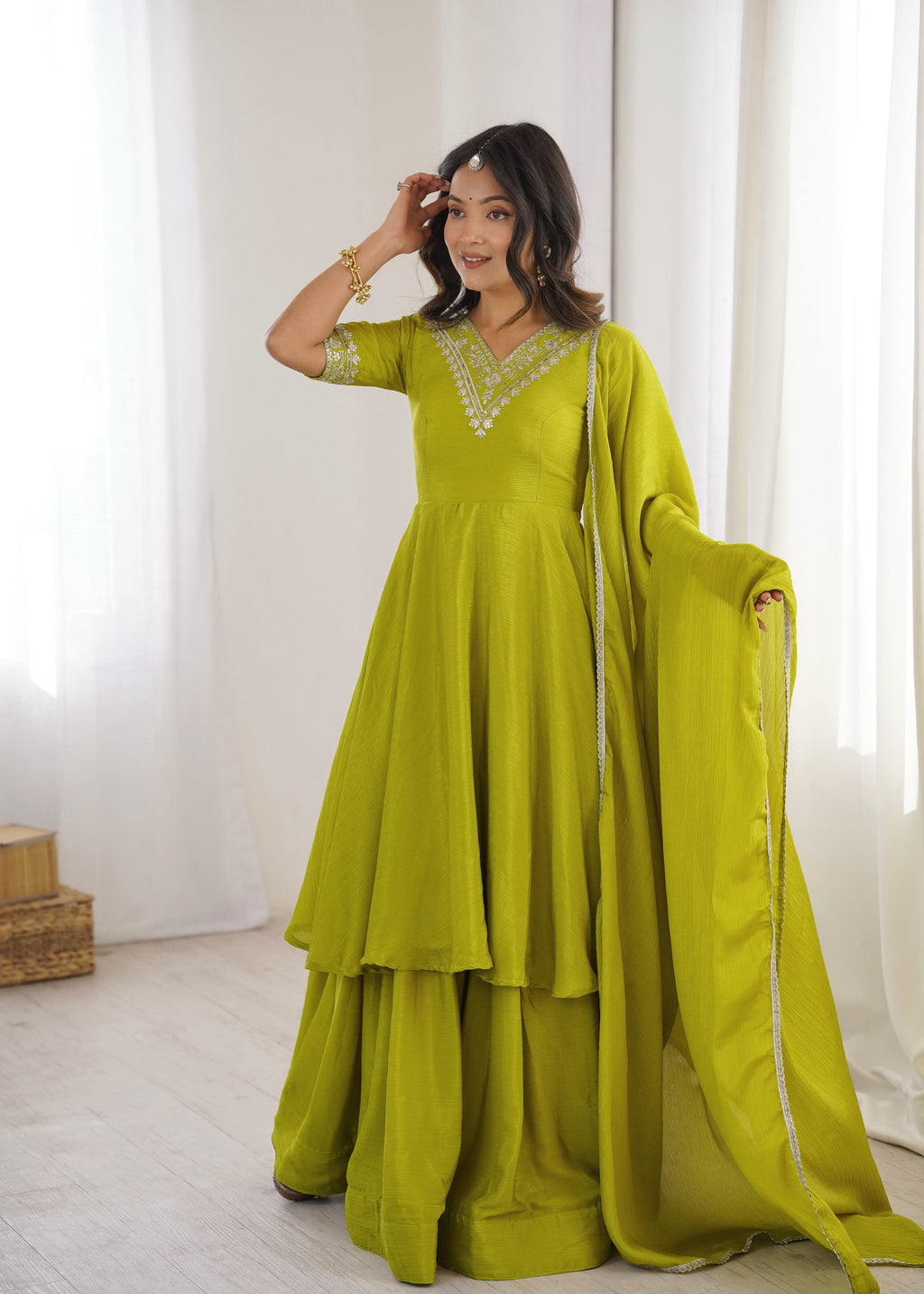 Beautiful Chinon Silk Anarkali Suit Set