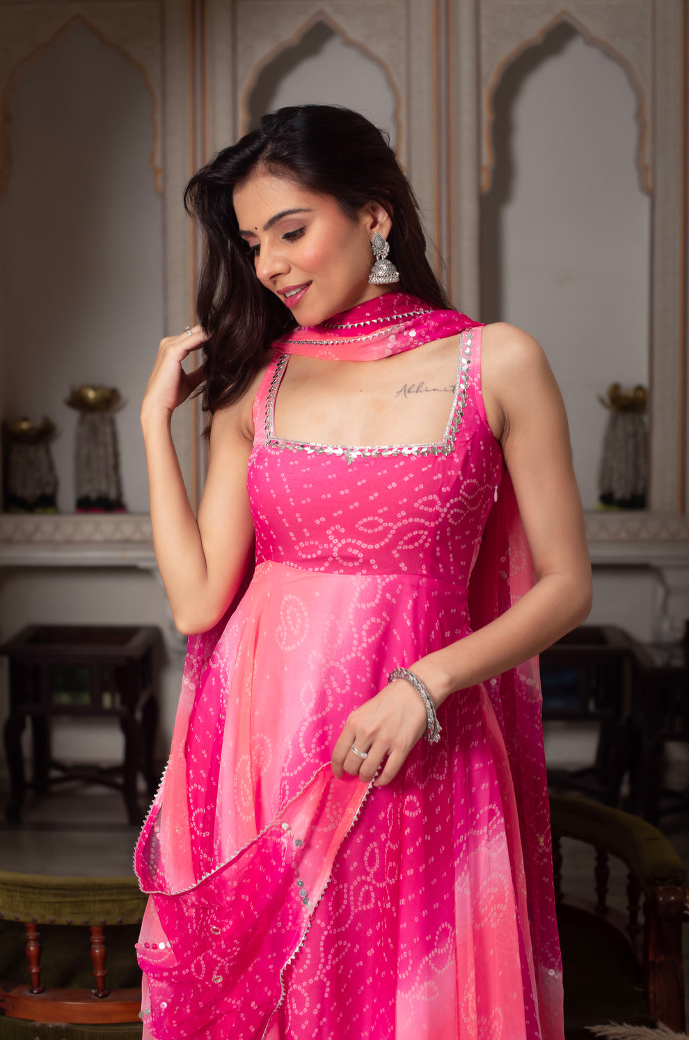 Traditional Pink Georgette Anarkali Suit Set