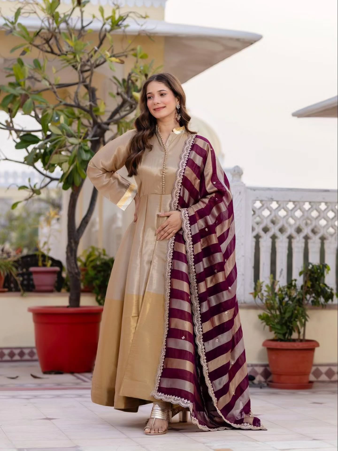 Beautiful Banarsi Viscose Silk Anarkali Suit Set