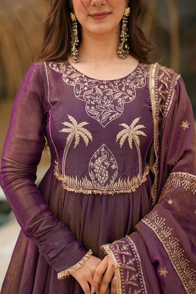 Traditional Cosmos Silk Anarkali Suit Set