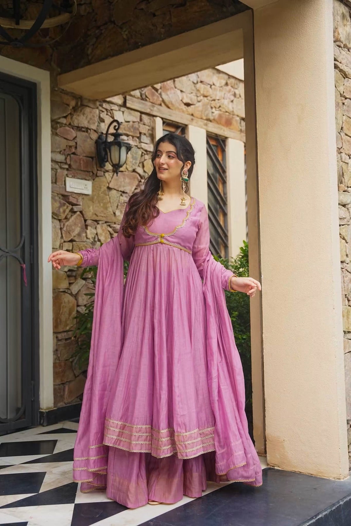 Beautiful Chanderi Anarkali Suit Set ❤️