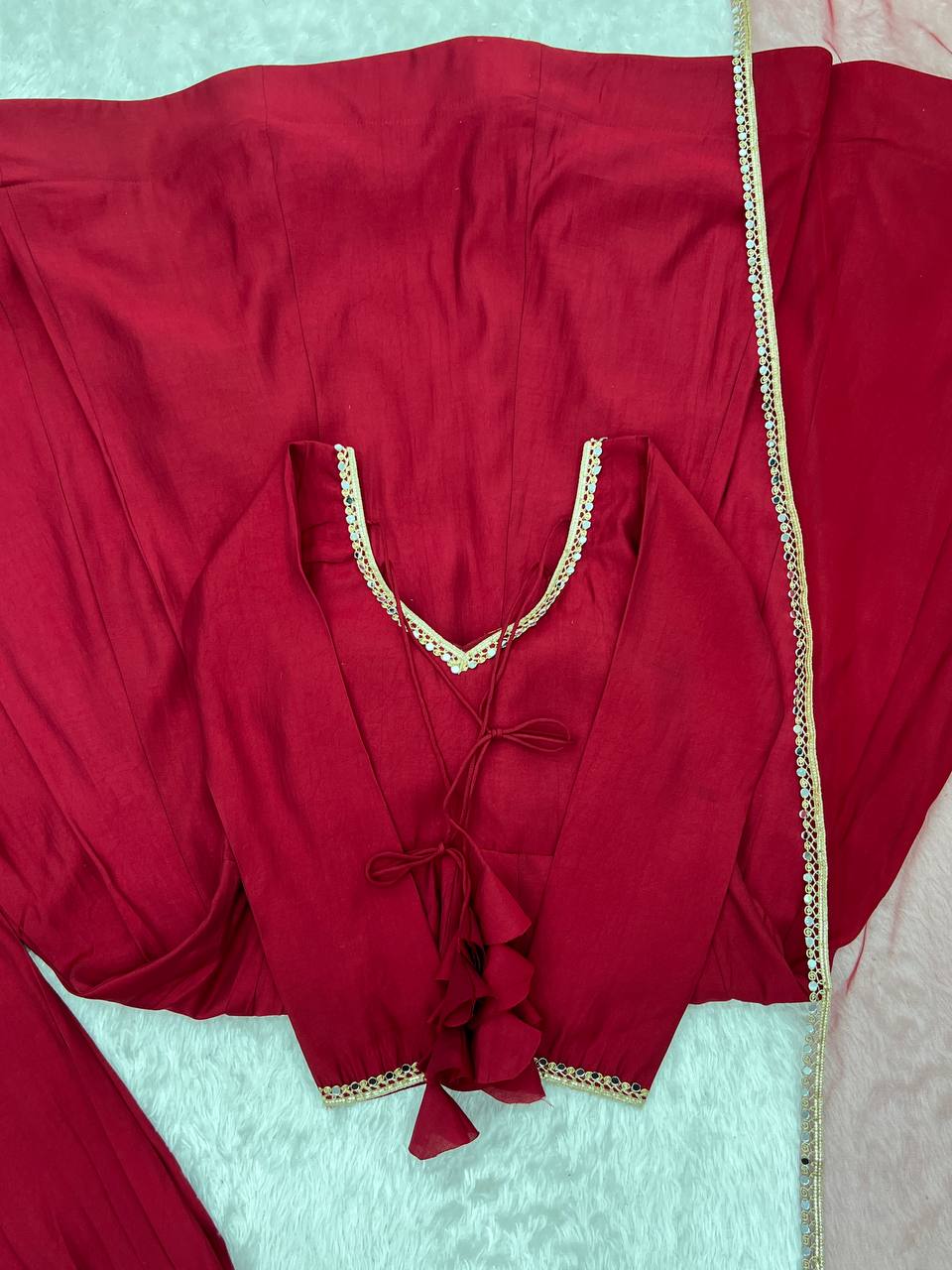 Pure Roman silk Chanderi Anarkali Suit Set