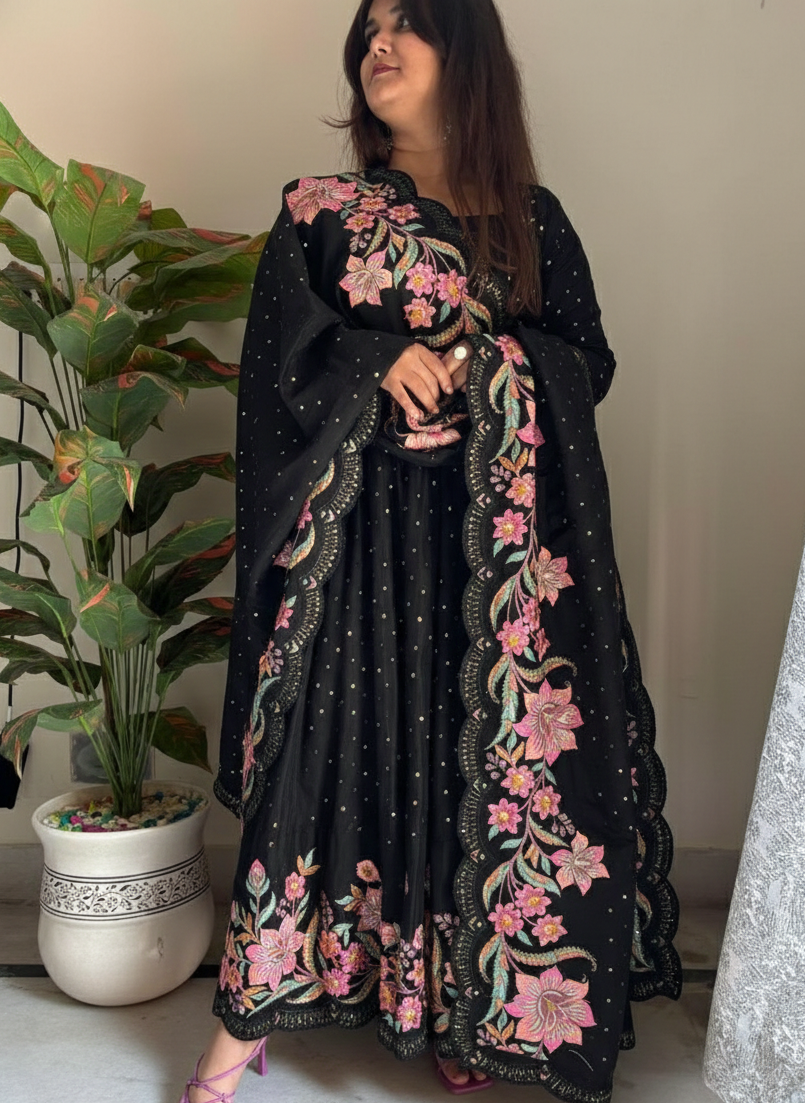 Embroidered Tissue Silk Traditional Dress