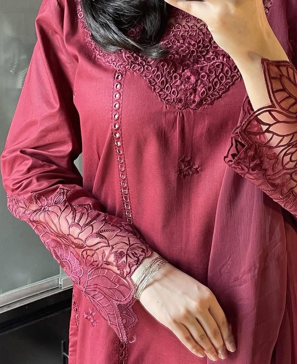 Premium Wine Festive Pakistani Suit Set