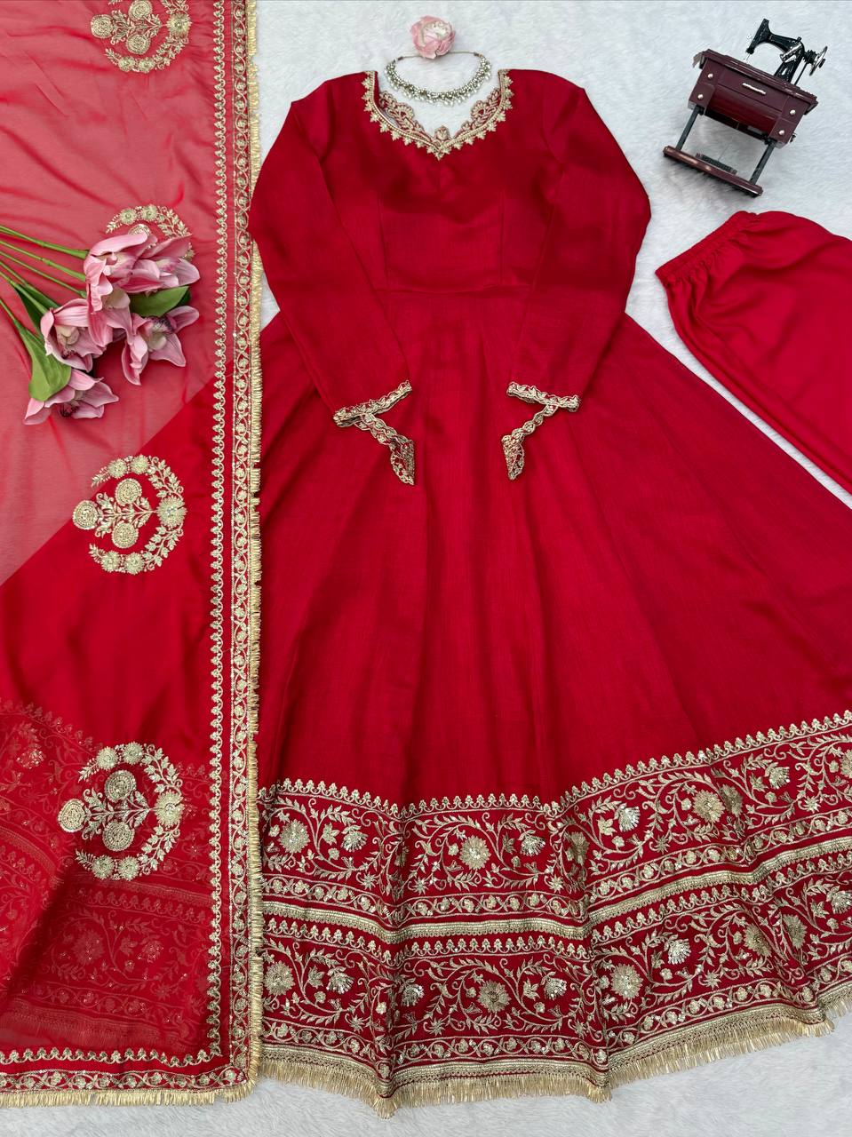 Beautiful Embroidered karwachauth Special Anarkali Suit