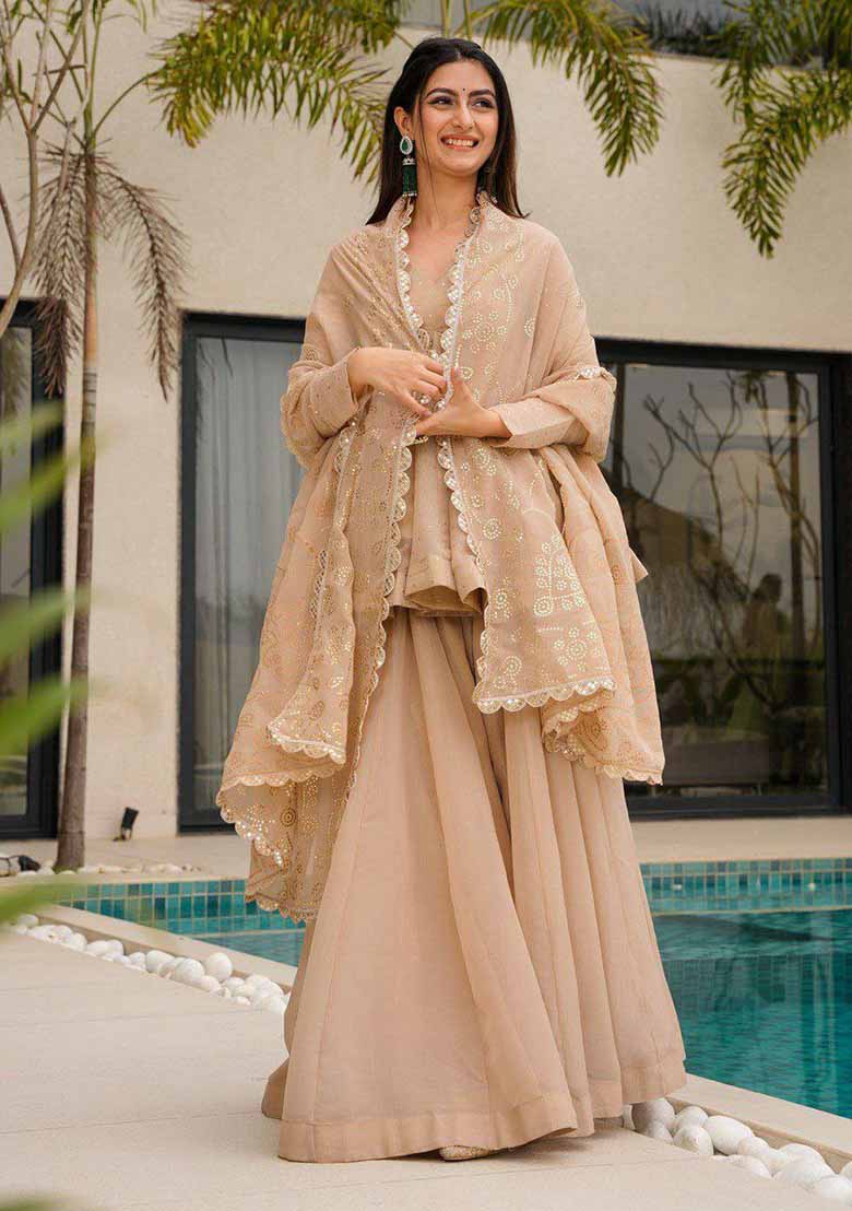 Golden Sand Elegant Top-Sharara Set