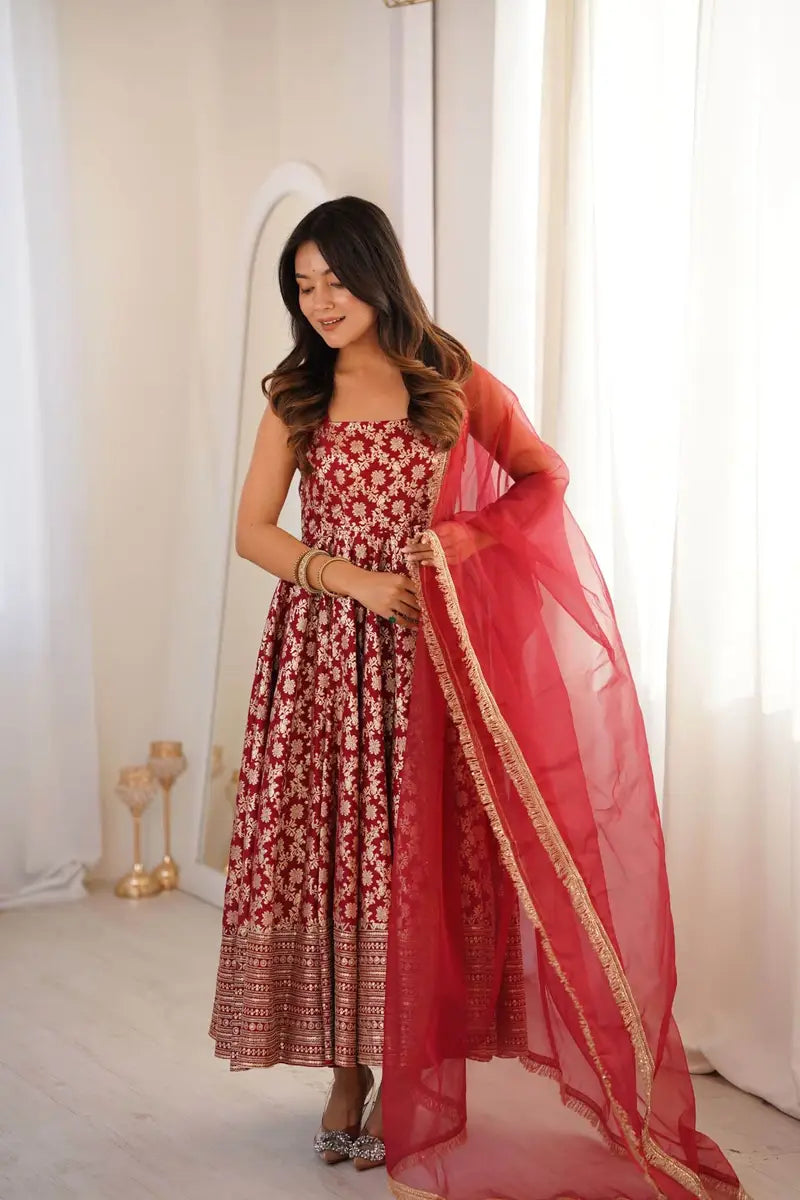 Beautiful Brocade Silk Anarkali Suit Set