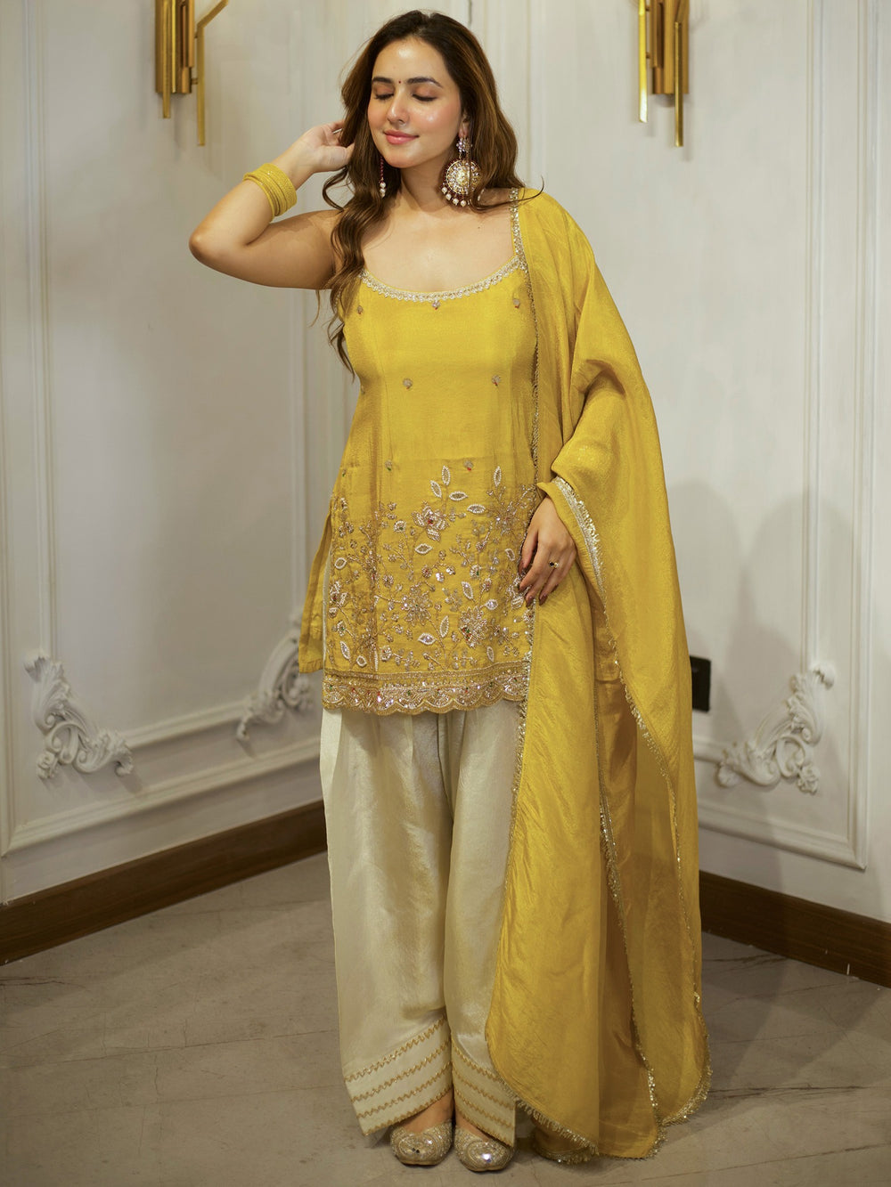 Beautiful Yellow &Cream Patiala Suit Set